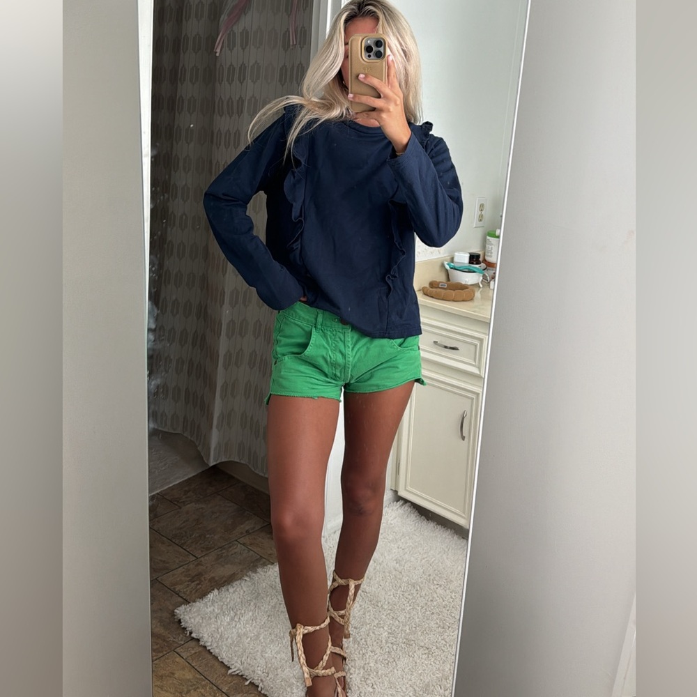 Navy ruffle top